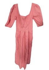 A New Day Short Balloon Puff Sleeve Midi Cotton Dress Coral Pink Small READ