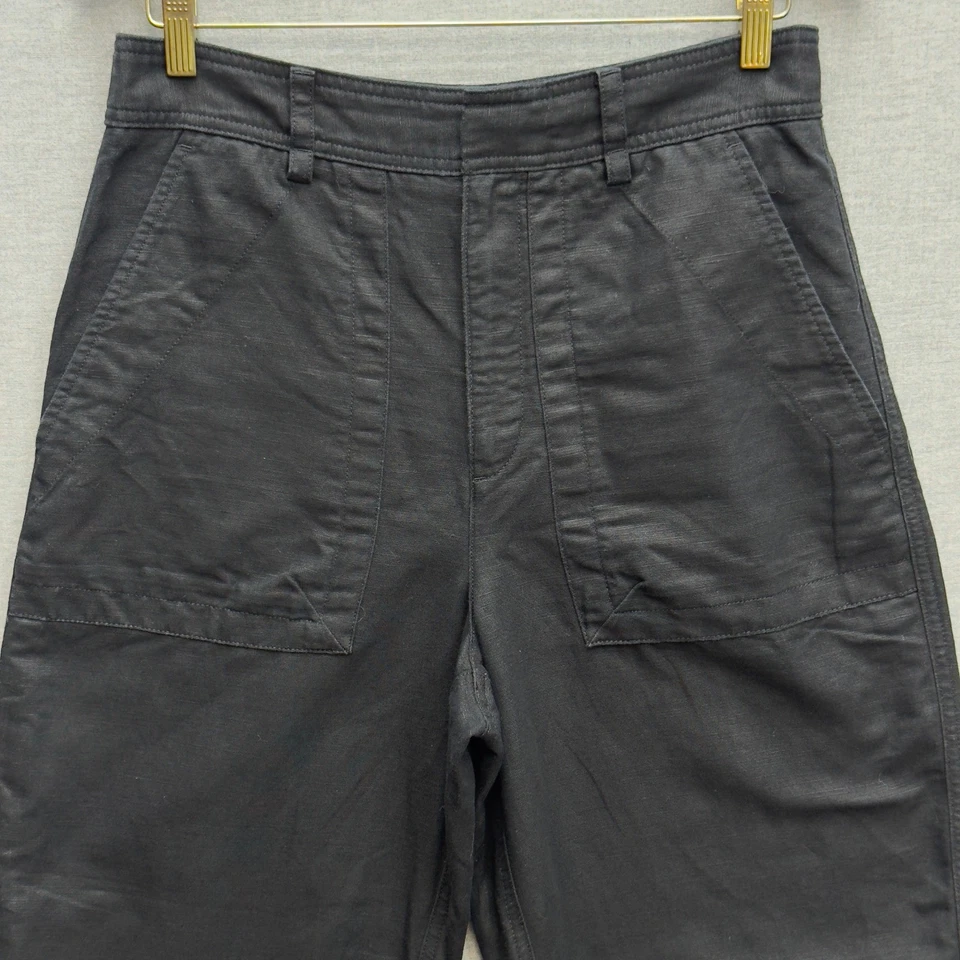 Pantalones Cortos Banana Republic Mujer Negro Lino Algodón Barril Pierna Ancha Talla 8 Foto 4 de 4