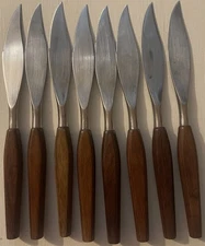 8 MCM Steak Knives Fleetwood Danish Style Stainless Steel Teak Wood Handle
