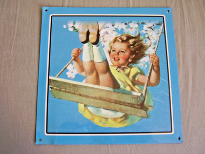 Blechschild Kelloggs Corn Flakes Swinging Child