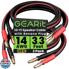 GEARit 14 AWG Speaker Cable Wire with Banana Plugs (2 Pack, 3.3 Feet - 1 Mete