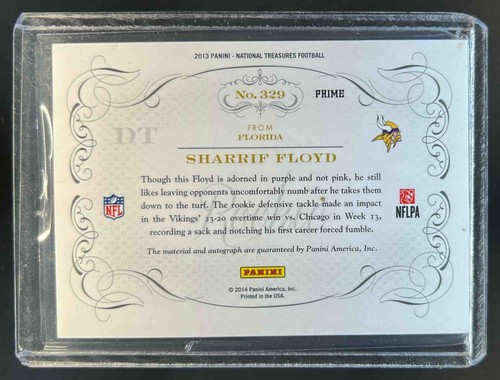 2013 National Treasures Sharrif Floyd Rookie Material Jersey Gold RC Auto #32/49 - Picture 2 of 2