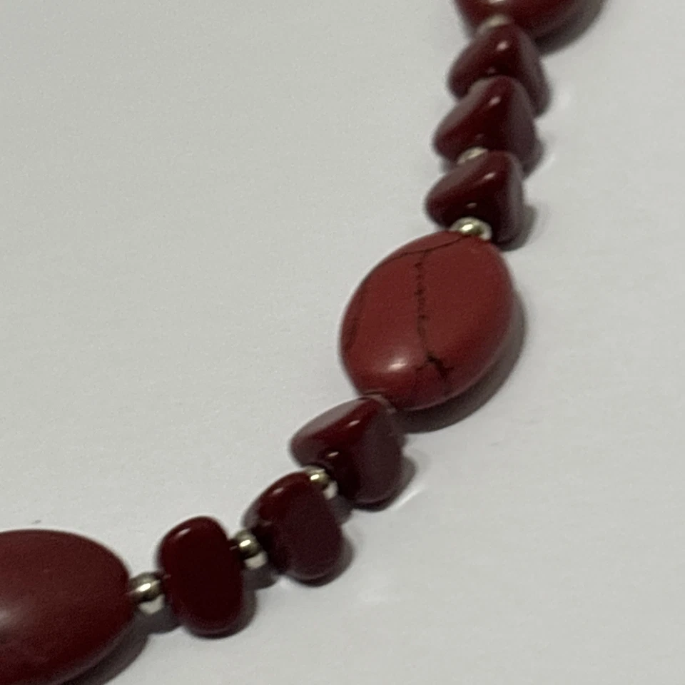 "Collar Chaps By Ralph Lauren tono rojo coral howlita ovalado cuentas piedra boho 18,5""" Foto 3 de 4