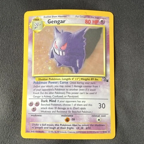 Pokémon TCG Gengar Fossil 5/62 Holo Rare 80 HP English Stage 2 Psychic Holo