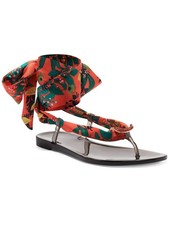 INC Womens Red Scarf Tie Brooch Embellished Malana Round Toe Thong Sandals 6 M