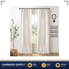 Blackout Curtains 84 Inch Long Linen Style Textured Set of 2 Beige