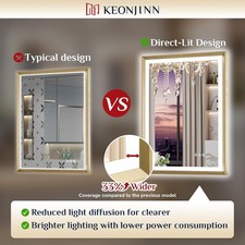 Keonjinn Gold LED Bathroom Mirror 48 x 30 Inch Frontlit  Backlit Mirror with Me
