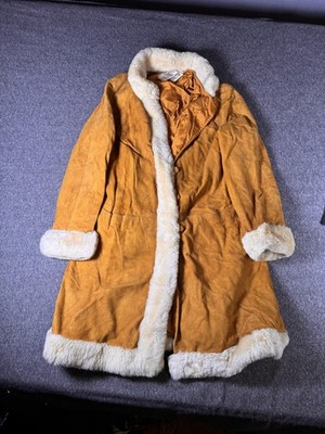 Vintage Arnold Constable Coat Womens 10 Brown Suede Shearling Trim Lined Western