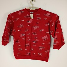 VTG 90s Flapdoodles Deadstock Sweater Youth Sz 12 Bridges Boats Red USA Made