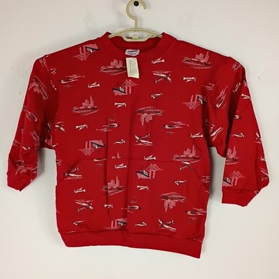 VTG 90s Flapdoodles Deadstock Sweater Youth Sz 12  Bridges Boats Red USA Made