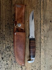 Case XX USA SS Fixed Blade Hunting Knife Stacked Leather Handle Original Sheath