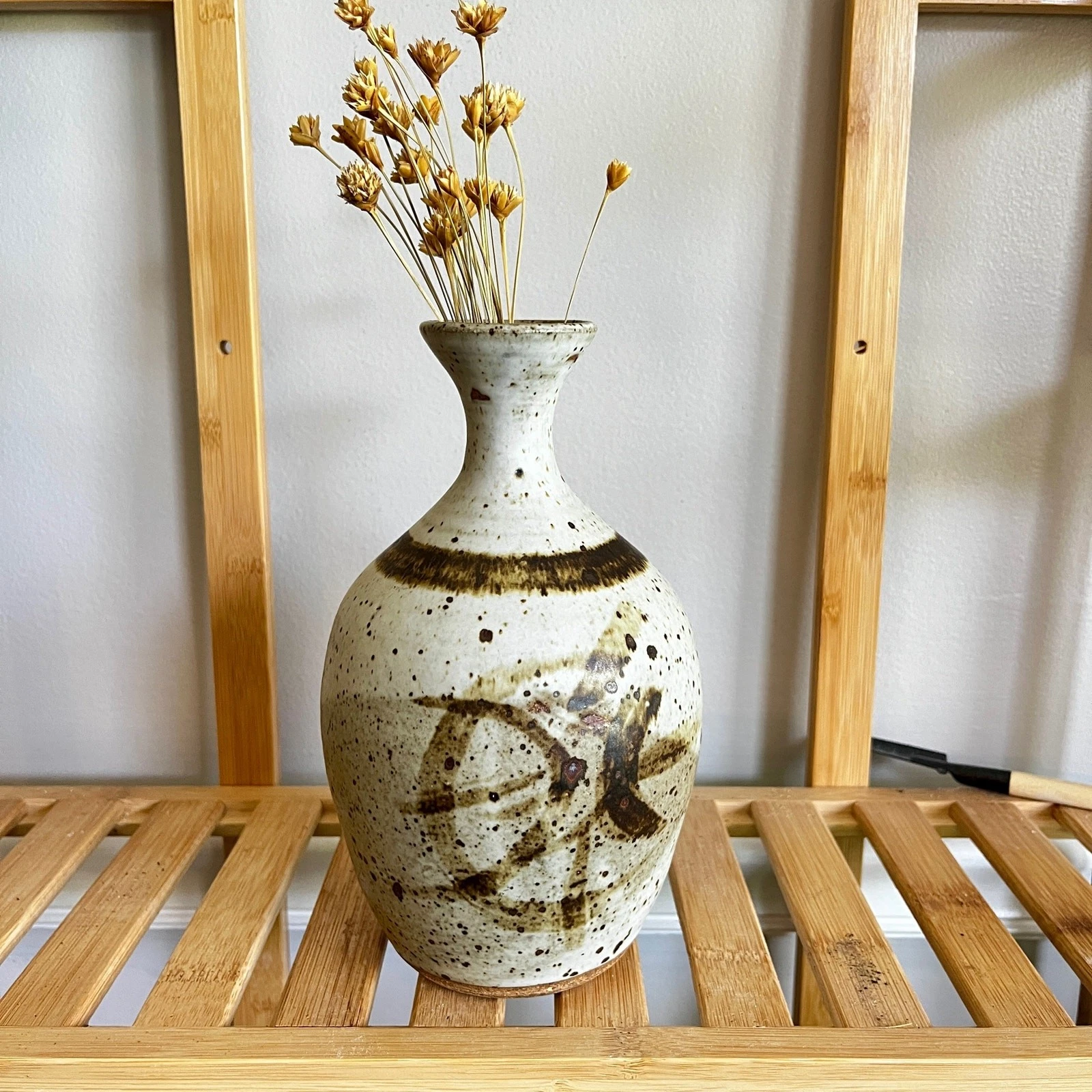 Vintage Earth Tone Bottle Neck Studio Pottery Vase