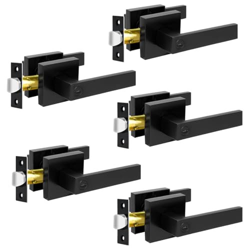 Privacy Door Levers, 5 Pack Matte Black Door Handles Bed and Bath Door Locks