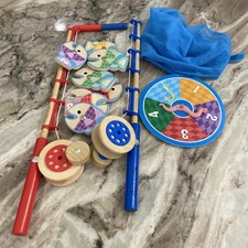 Melissa  Doug Catch N Count Fishing Game Pretend Play Wooden Rod Reel Fish Bag