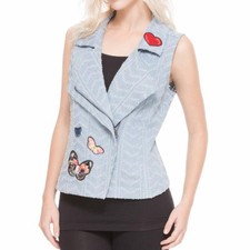 Nice Patches, Babe Denim Vest Jacket with Zipper and Embroidered Patches Sizes