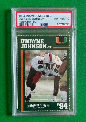 1994 Bumble Bee Miami Hurricanes - PSA AUTHENTIC - The Rock, Dwayne Johnson (RC)