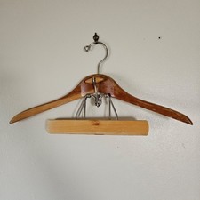 Vintage Setwell 18  Heavy Duty Wooden Suit Pant Clothes Hanger Combo Clamp