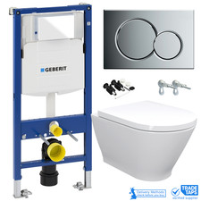 RAK Wall Hung Toilet Pan & GEBERIT 1.12m Concealed Cistern Frame Rimless WC Unit