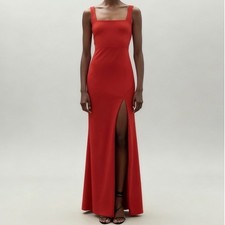 BHLDN Anthropologie Blake S Square Neck Stretch Crepe Maxi Dress Cherry Red NEW