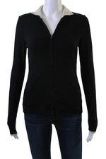 Neiman Marcus Womens Cashmere High Neck Zip Up Sweater Black Size S