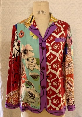 ETRO 100% Silk Twill Signed Scarf Print Unlined Blazer Jacket Italy Tag Sz IT 40