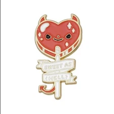 Sweet As Hell Enamel Pin - Red Devil Sucker - Evil Smirk
