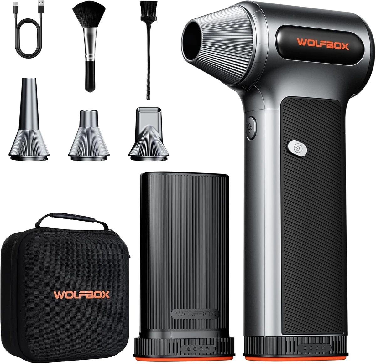 WOLFBOX MF200-2PK Turbo Fan Compressed Air Duster with 2 Battery Packs & Case