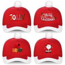 4 Pcs Christmas Hats Unisex Adult Adjustable Santa Baseball Cap with Pom Pom ...