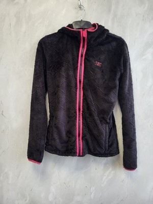 Helly Hanson schwarze flauschige Hoodie-Jacke mit durchgehendem Reißverschluss rosa Besatz Damen Medium. PT 