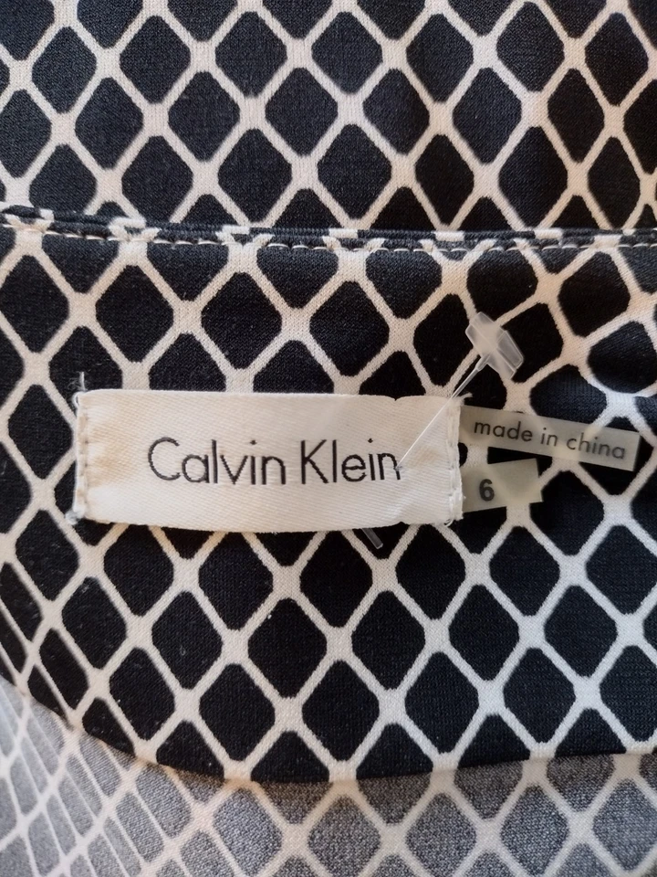 Vestido envolvente Calvin Klein para mujer talla 8 blanco y negro estampado geográfico clásico oficina Foto 3 de 3