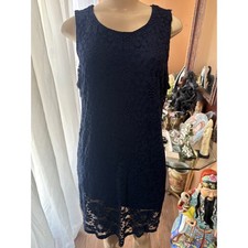 Ronni Nicole Navy Blue Floral Lace Sleeveless Shift Dress Gold Back Zip Medium