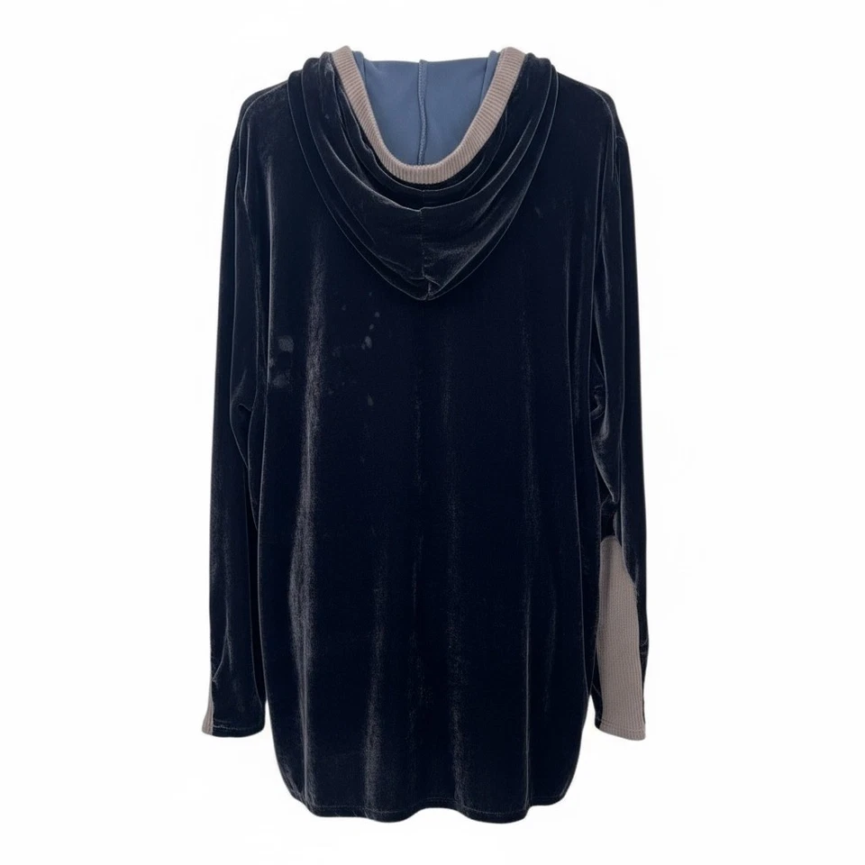 Johnny Was Pete Greta Velvet Blue Hoodie Pullover Women's XL V-Neck Pockets - AC - Image 3 of 4