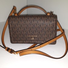 Michael Kors Jet Set Wallet CrossbodyAdj Rem Brn/Gld Smartphone Conv 7 1/4x4 1/4