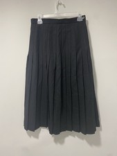 Vintage Lands End 100 Wool Black Pleated Skirt Size 12 Scotland Classic