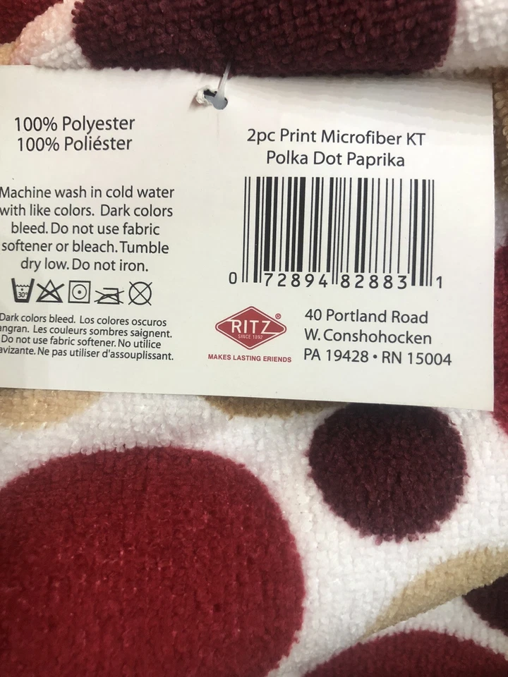 "Juego de 2 toallas de cocina Ritz lunares pimentón rojo marrón microfibra 25x16""" Foto 3 de 3