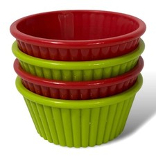 Ramikins 4 oz tazza snack servizio piatto ciotola verde/rosso plastica a coste lotto di 4