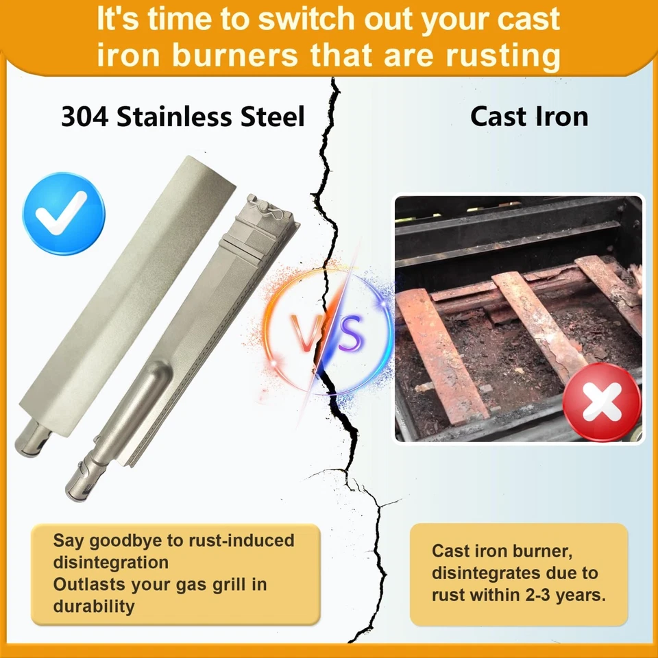 Juego de 4 quemadores de parrilla de acero inoxidable fundido de alta resistencia para Bull (16 1/8 pulgadas) Foto 4 de 4