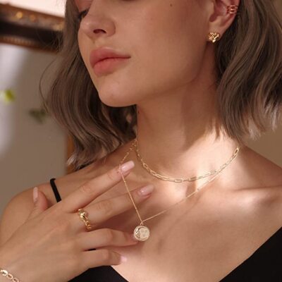 Handmade 18k Gold Plated Dainty Gold Choker Layered Necklace Pendant For Women