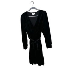 Choklate Paris Black Velvet Belted Wrap Dress Large