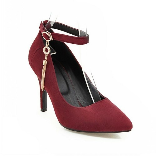 Zapatos de salón 34/48 con correa para el tobillo y punta puntiaguda tacón de aguja alto para mujer - Imagen 26 de 28