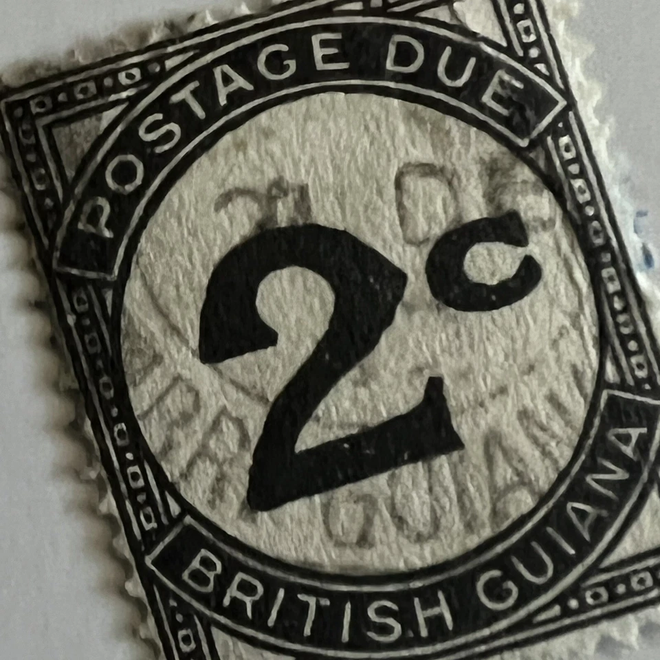 EARLY BRITISH GUIANA 2C POSTAGE DUE STAMP #D2 WITH SON SOTN BULLSEYE CANCEL - Image 2 of 3
