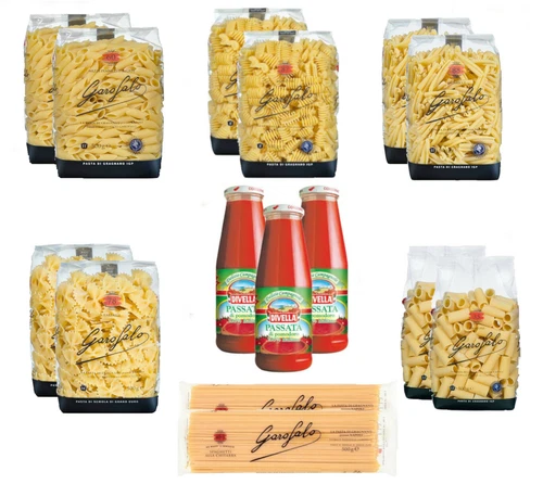 GAROFALO FAMILY BOX KIT 12 PACKS OF PASTA 500gr + 3 TOMATO SAUCE