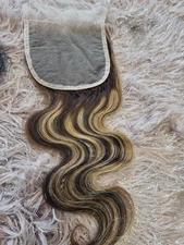 16" BRAZILIAN VIRGIN HUMAN HAIR 5X5 WIDER LACE CLOSURE BODY WAVE 4#/27# BALAYAGE