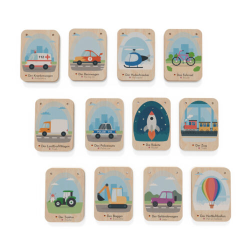 Wooden toys for children: flashcards "vehicles", learning toys, learning languages - Picture 1 of 24