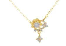 Round Cut Simulated Diamond 14k Yellow Gold Plated Flower Pendant Necklace 18"