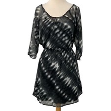 Express Women's 3/4 Sleeve Sheer Chiffon Overlay Dress Black/White Size XS