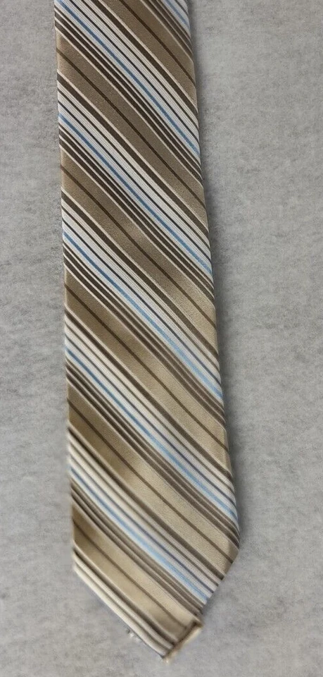 Croft & Barrow Men's Brown, Tan, Silver, Blue, White, 100% Silk Striped Necktie - Image 2 of 4
