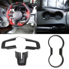 Interior Console Cup Holder Steering Wheel Trim Decor Cover For Ford Mustang 15+