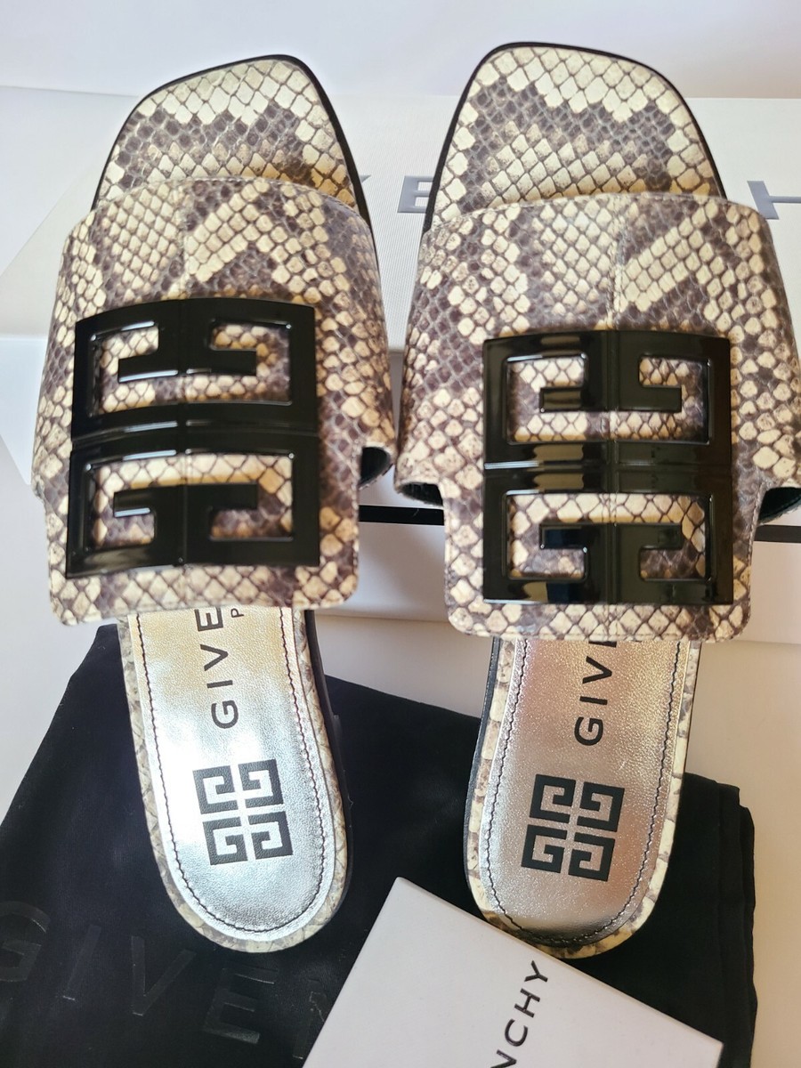 New Givenchy 4G Logo Flat Leather Python Print Slide Sandals