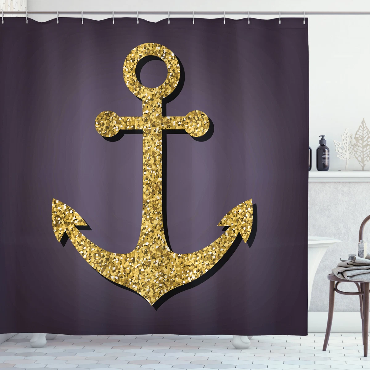 Brown Shower Curtain Anchor Pattern Tranquil eBay